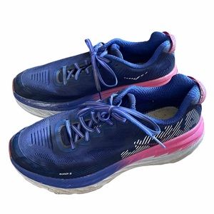 Hoka One One Purple, Pink, and White Running Shoes